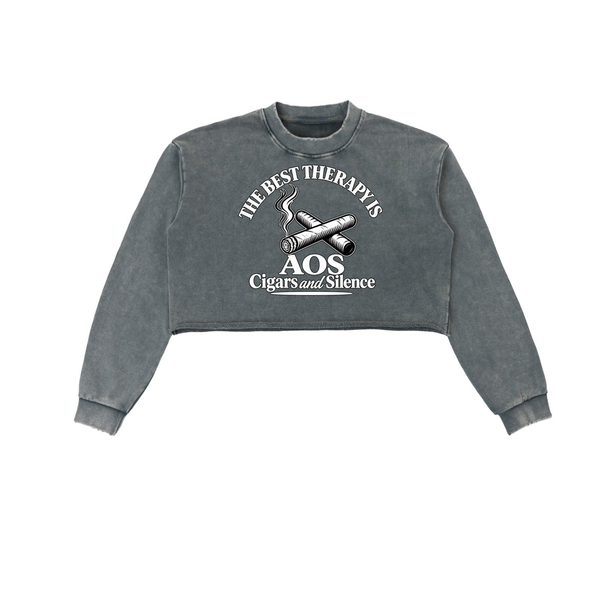 Arts Of Smoke Ladies Snow Washed Raw Edge Cropped Sweatshirt