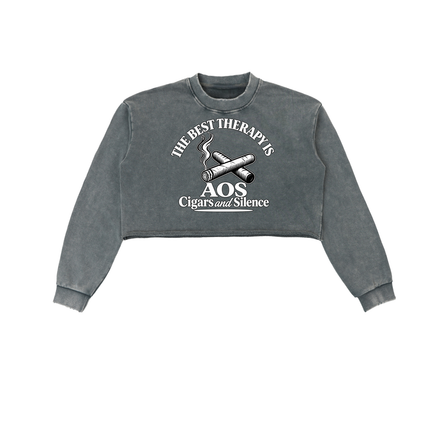 Arts Of Smoke Ladies Snow Washed Raw Edge Cropped Sweatshirt