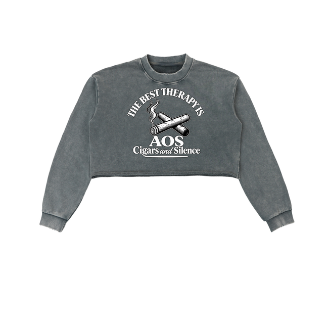 Arts Of Smoke Ladies Snow Washed Raw Edge Cropped Sweatshirt