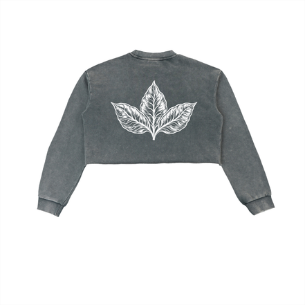 Arts Of Smoke Ladies Snow Washed Raw Edge Cropped Sweatshirt