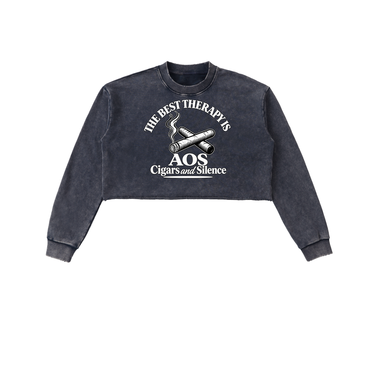 Arts Of Smoke Ladies Snow Washed Raw Edge Cropped Sweatshirt