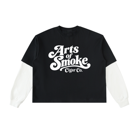Arts Of Smoke Layered Contrast Sleeve Cotton T-Shirt