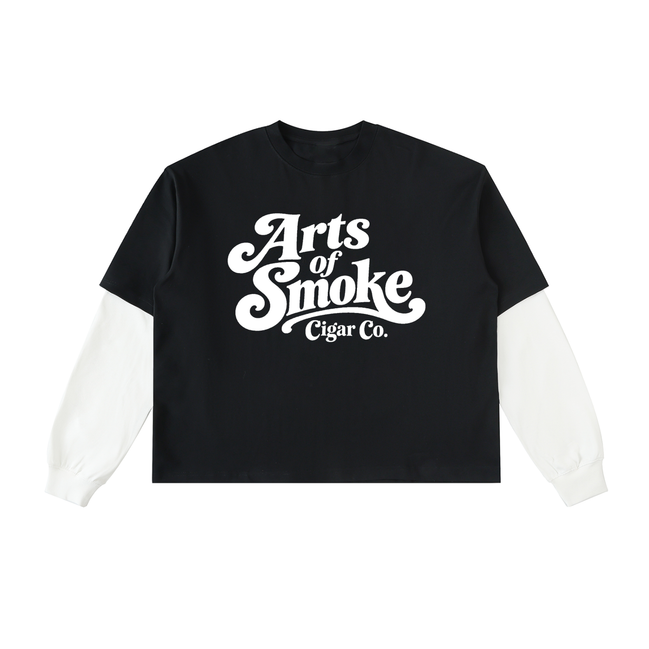 Arts Of Smoke Layered Contrast Sleeve Cotton T-Shirt