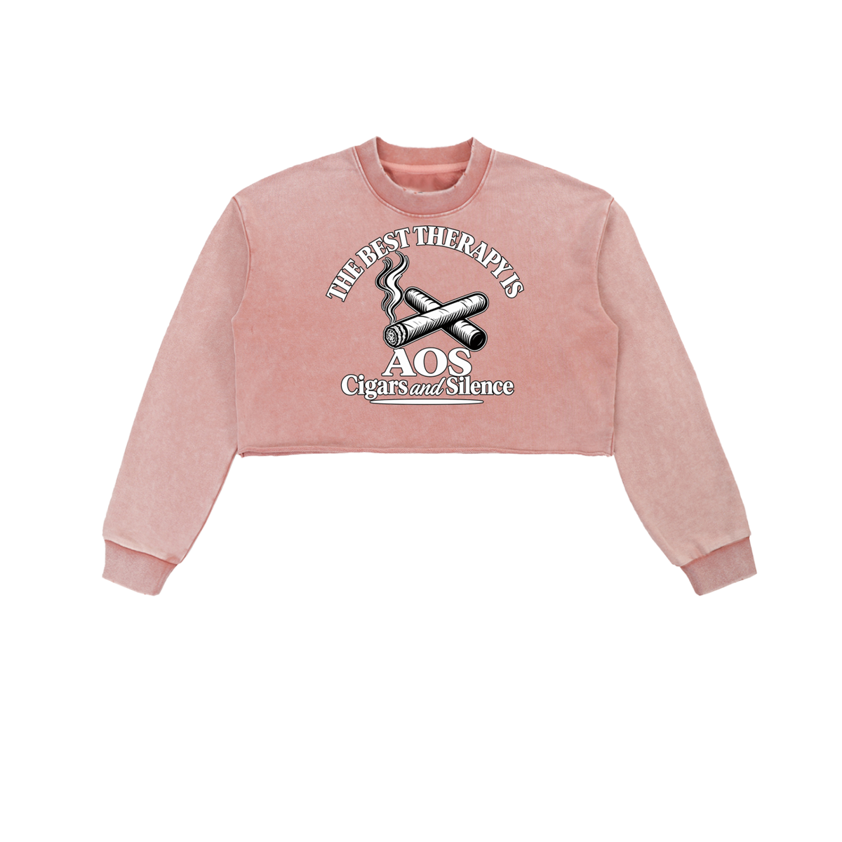 Arts Of Smoke Ladies Snow Washed Raw Edge Cropped Sweatshirt