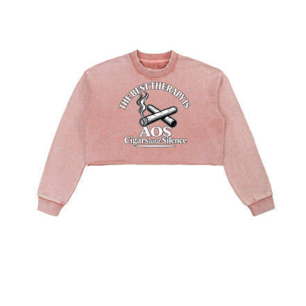 Arts Of Smoke Ladies Snow Washed Raw Edge Cropped Sweatshirt