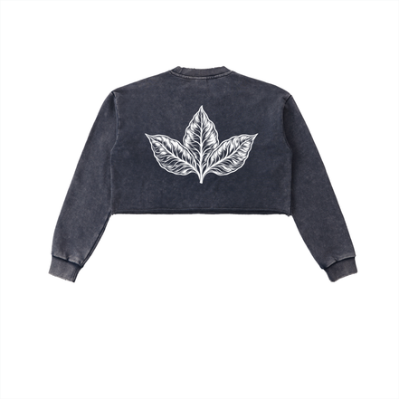 Arts Of Smoke Ladies Snow Washed Raw Edge Cropped Sweatshirt
